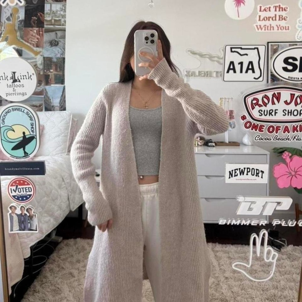 cream knit cardigan sweater with pockets - Picture 2 of 5